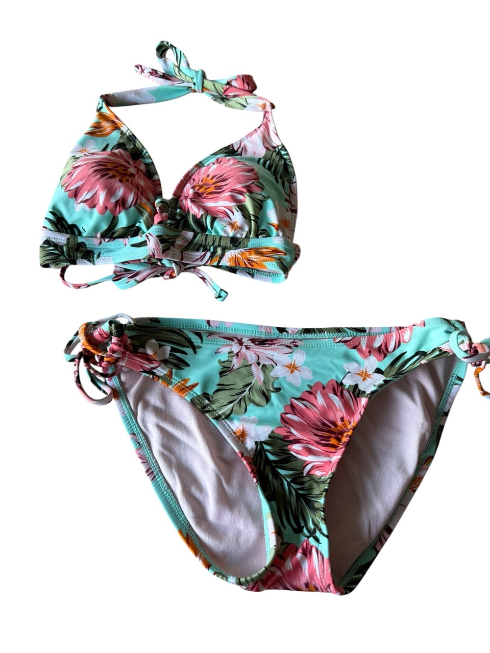 Kona Sol Mint Green Floral Halter Bikini